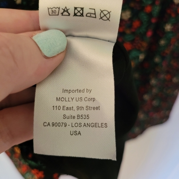 Molly Bracken Ditzy Floral Print  Shift Mini Dress Bell Sleeve Back Neck Tie M - Picture 10 of 15